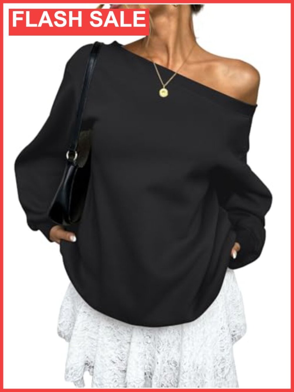 Oversized Fleece Off Shoulder Sweatshirt Pullover Casual Top